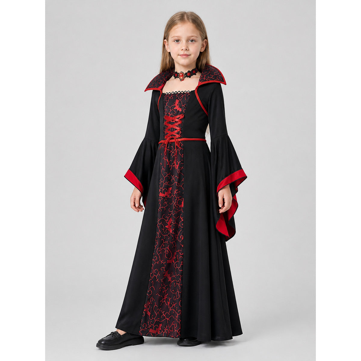 Black Halloween Vampire Dress with Wide Sleeves Costume Dresses detail