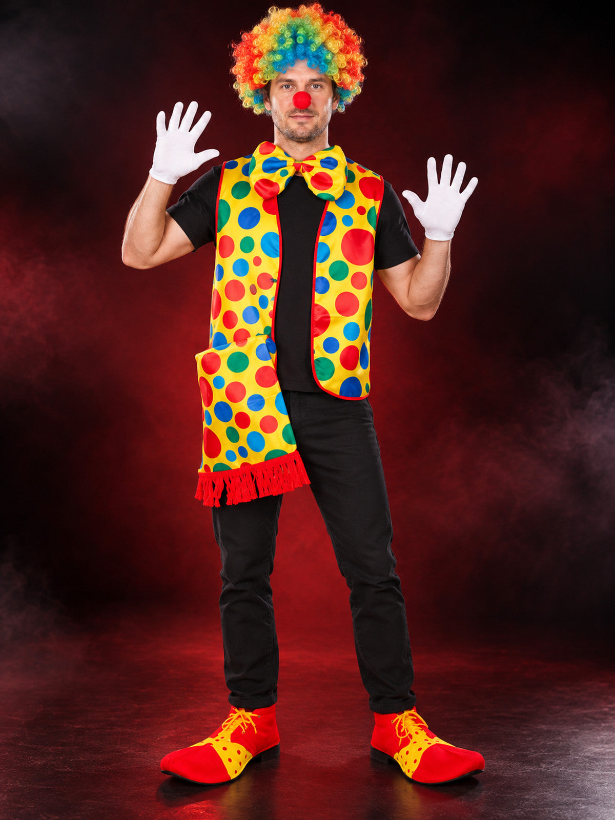 Yellow Clown Vest with Polka Dots and Bow Tie
