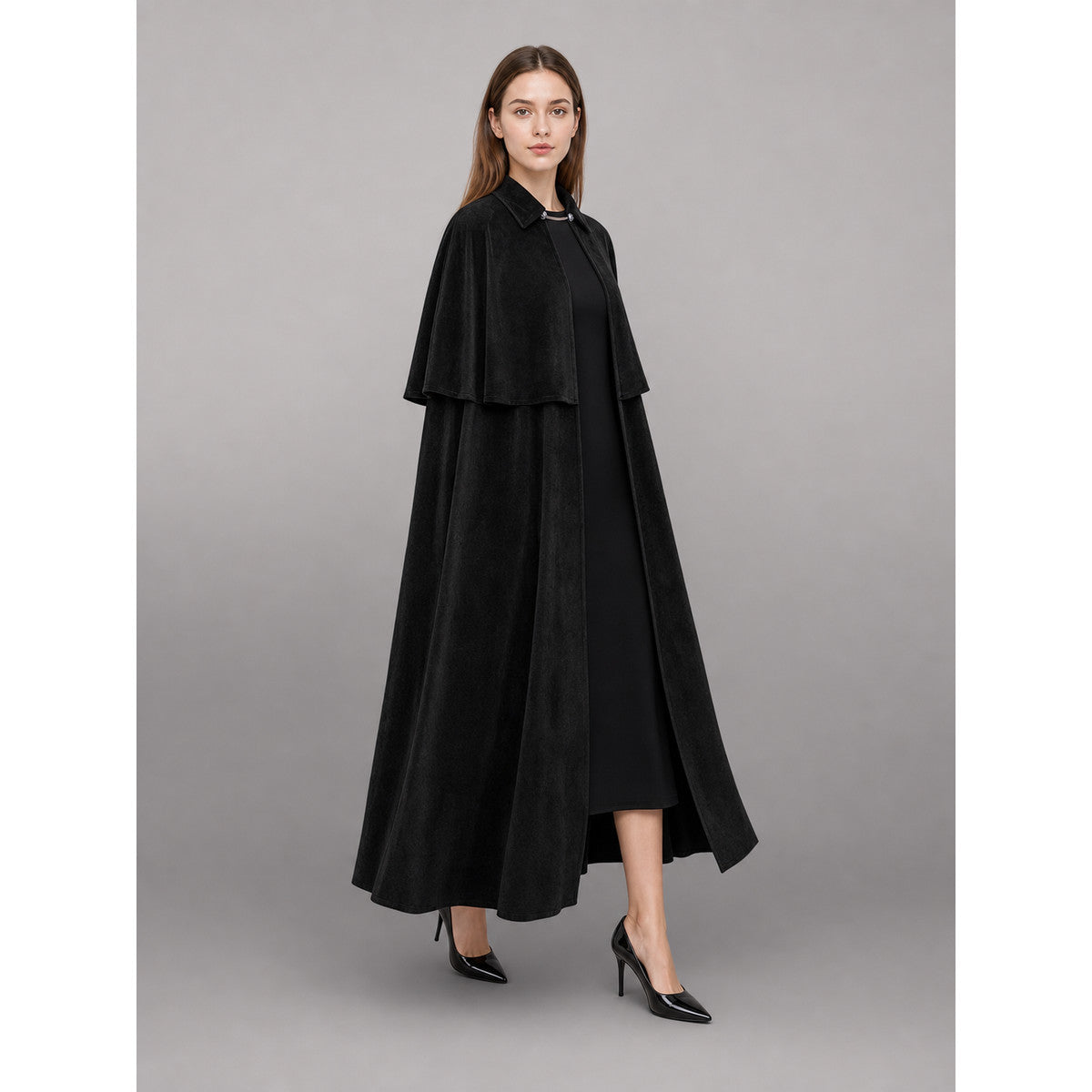 Black Gothic Costume Cloak with Collar lifestyle