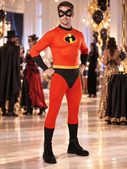 Adult Superhero Costume, Red, with Mask and Emblem