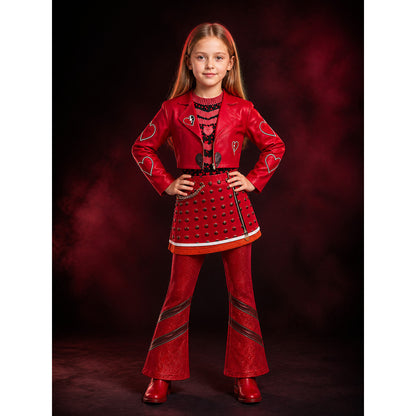 Kids Red Queen Costume Set, Red Heart Print Jacket, Skirt & Pants with Wig main product view