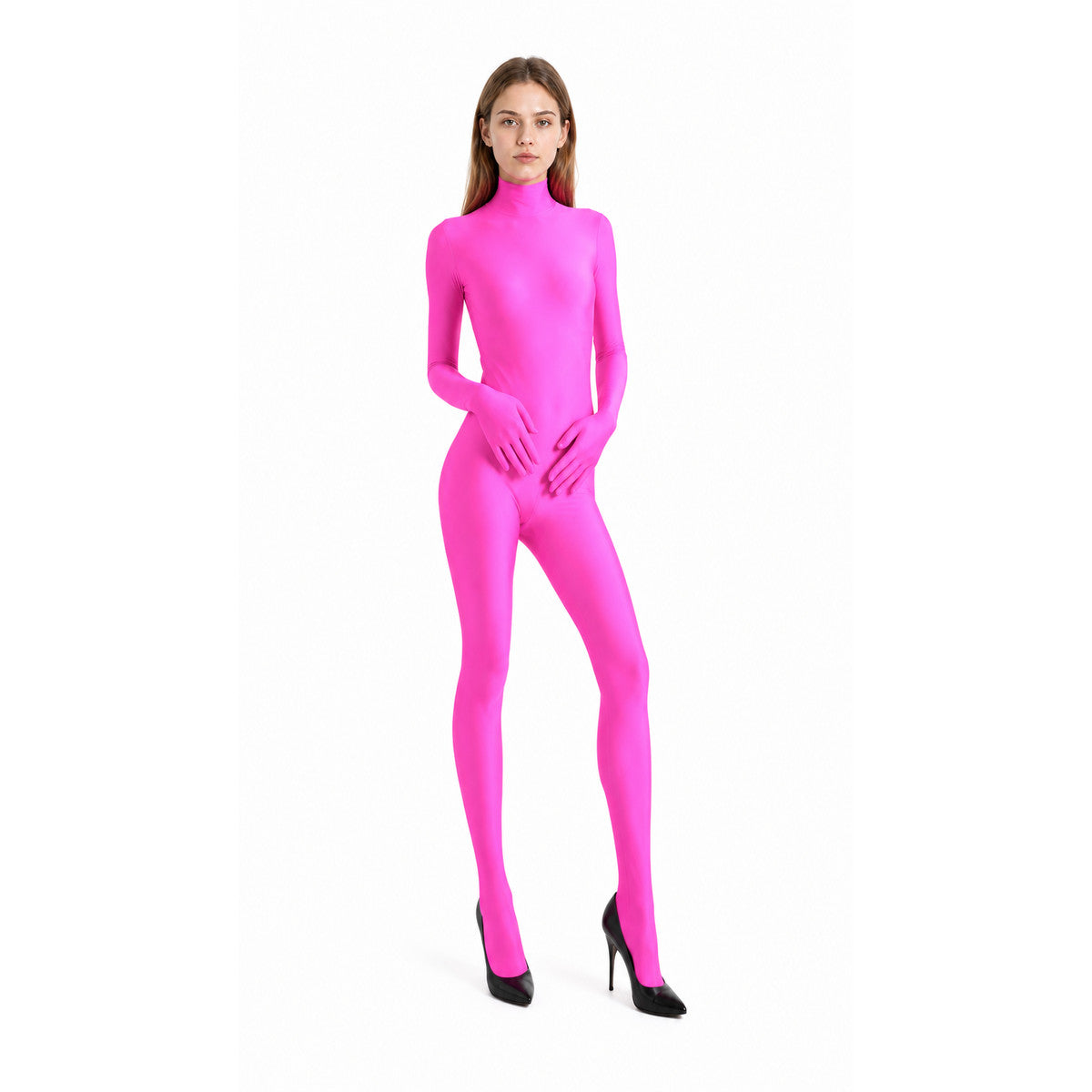 Tight-Fitting Pink Full-Body Stocking Suit for Halloween