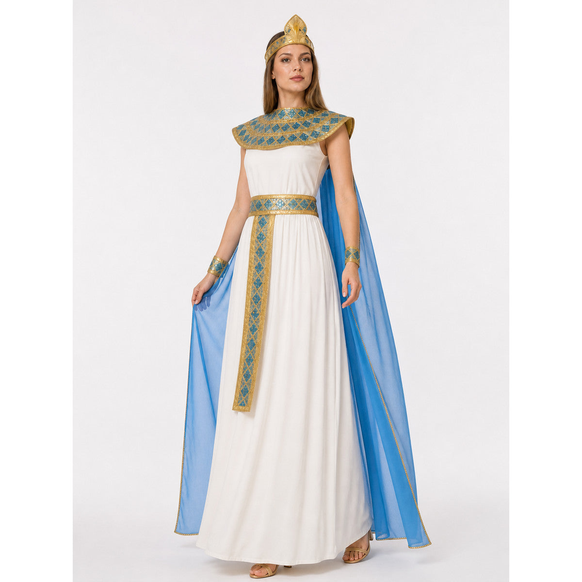 Cleopatra Costume with White Dress and Blue Cape Costume Dresses detail