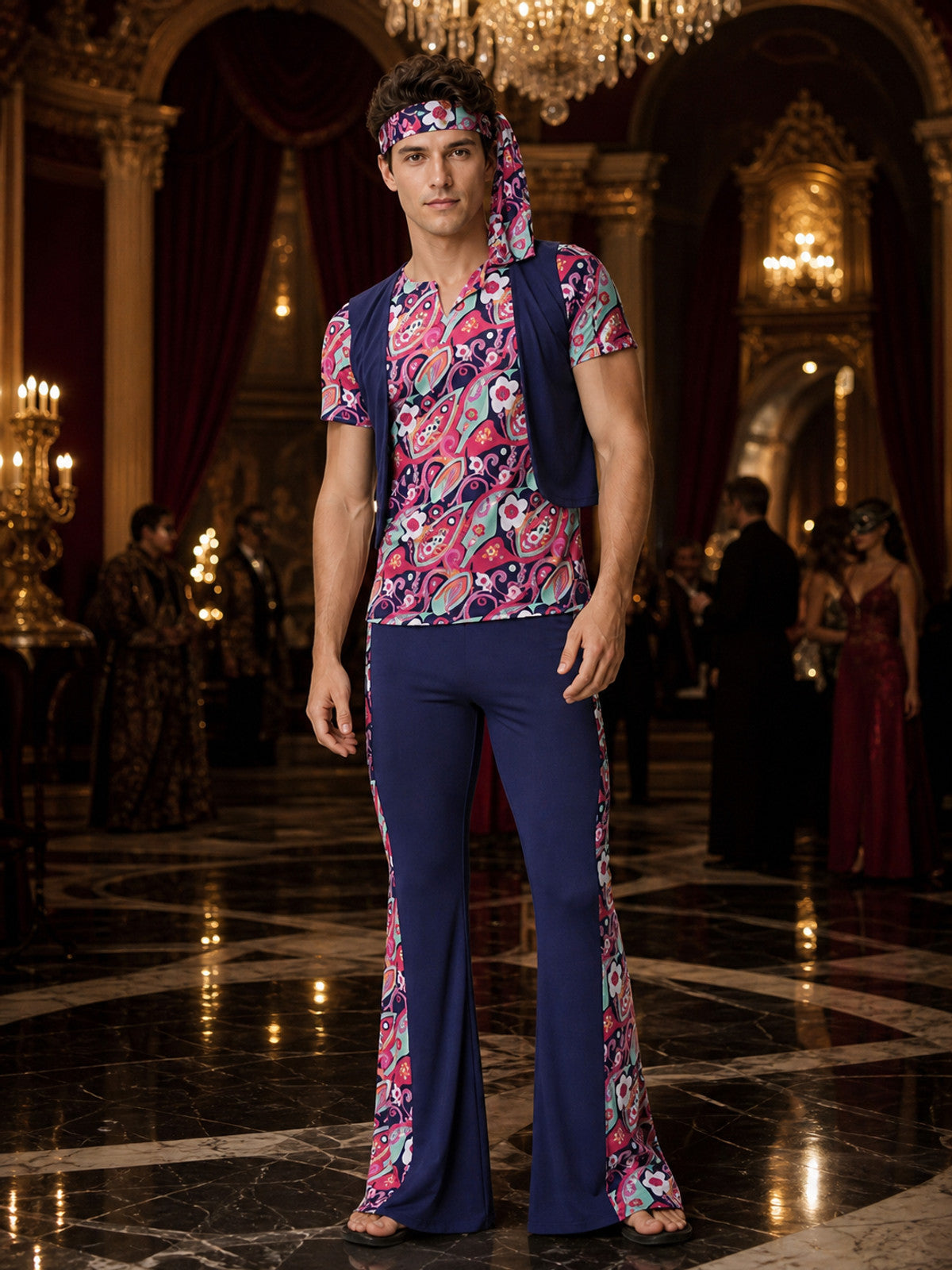 Retro Disco-Style Jumpsuit 1643 with Paisley Print product detail