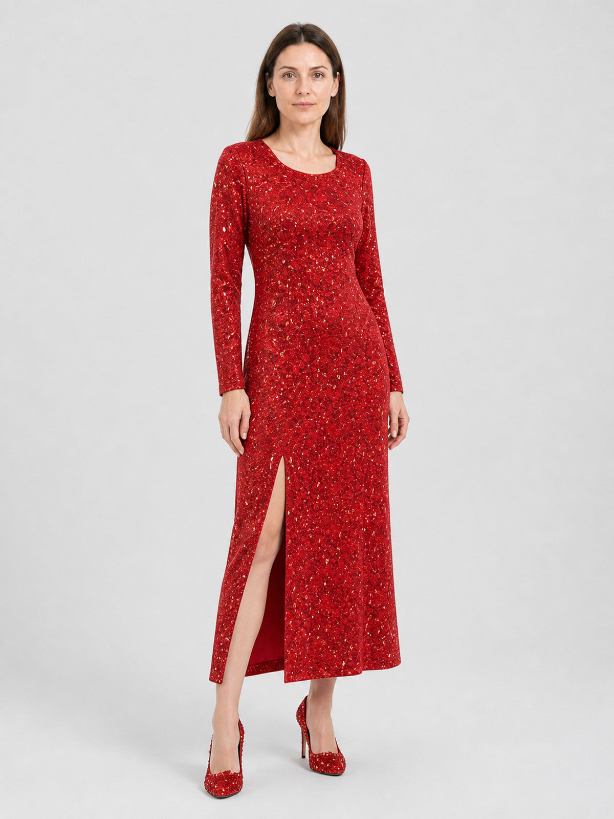 Shrek 2 Fairy Godmother Cosplay Dress, Red with Sequins Costume Dresses detail