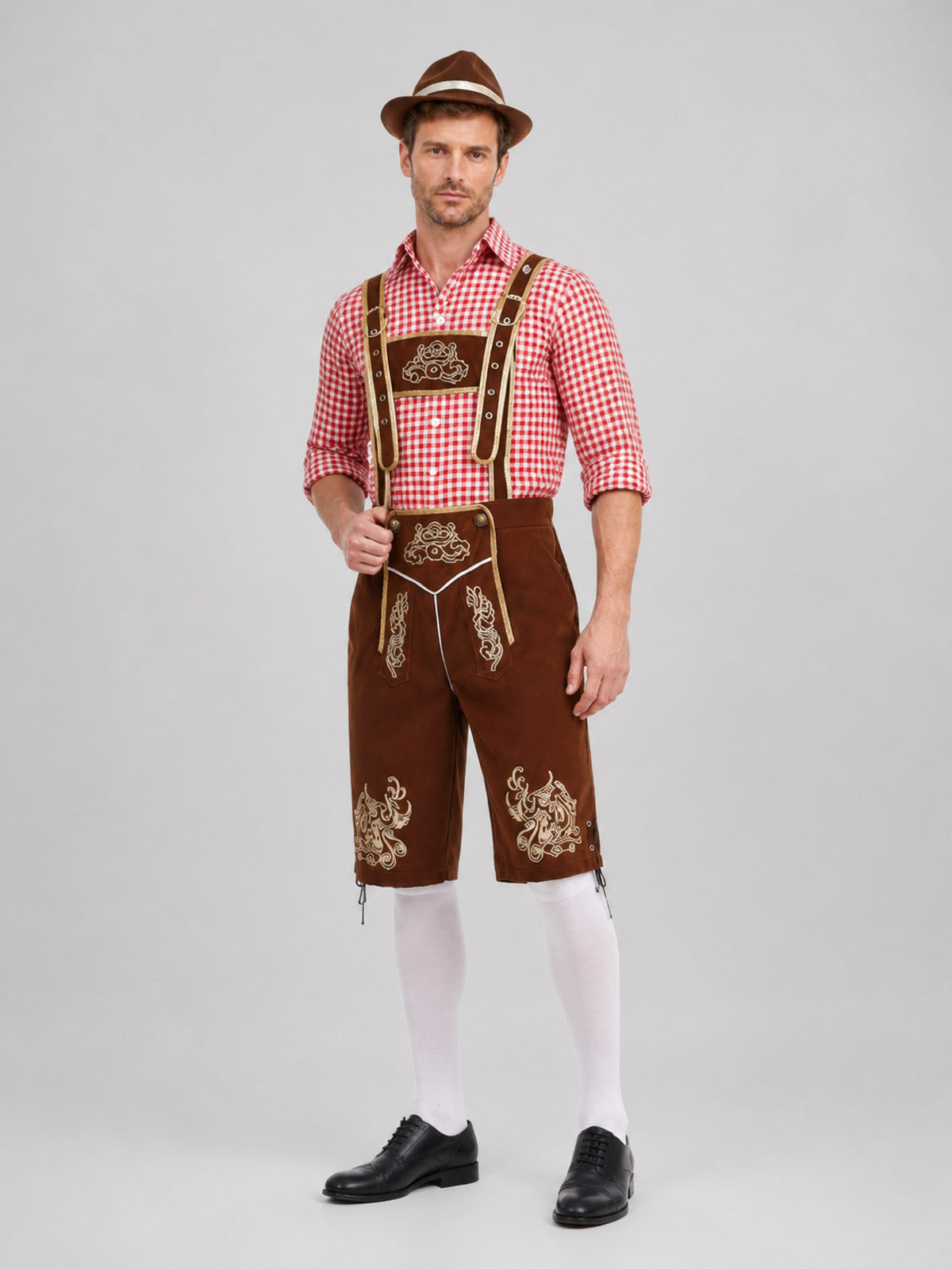 Bavarian Costume with Embroidery: Shirt, Shorts, and Hat