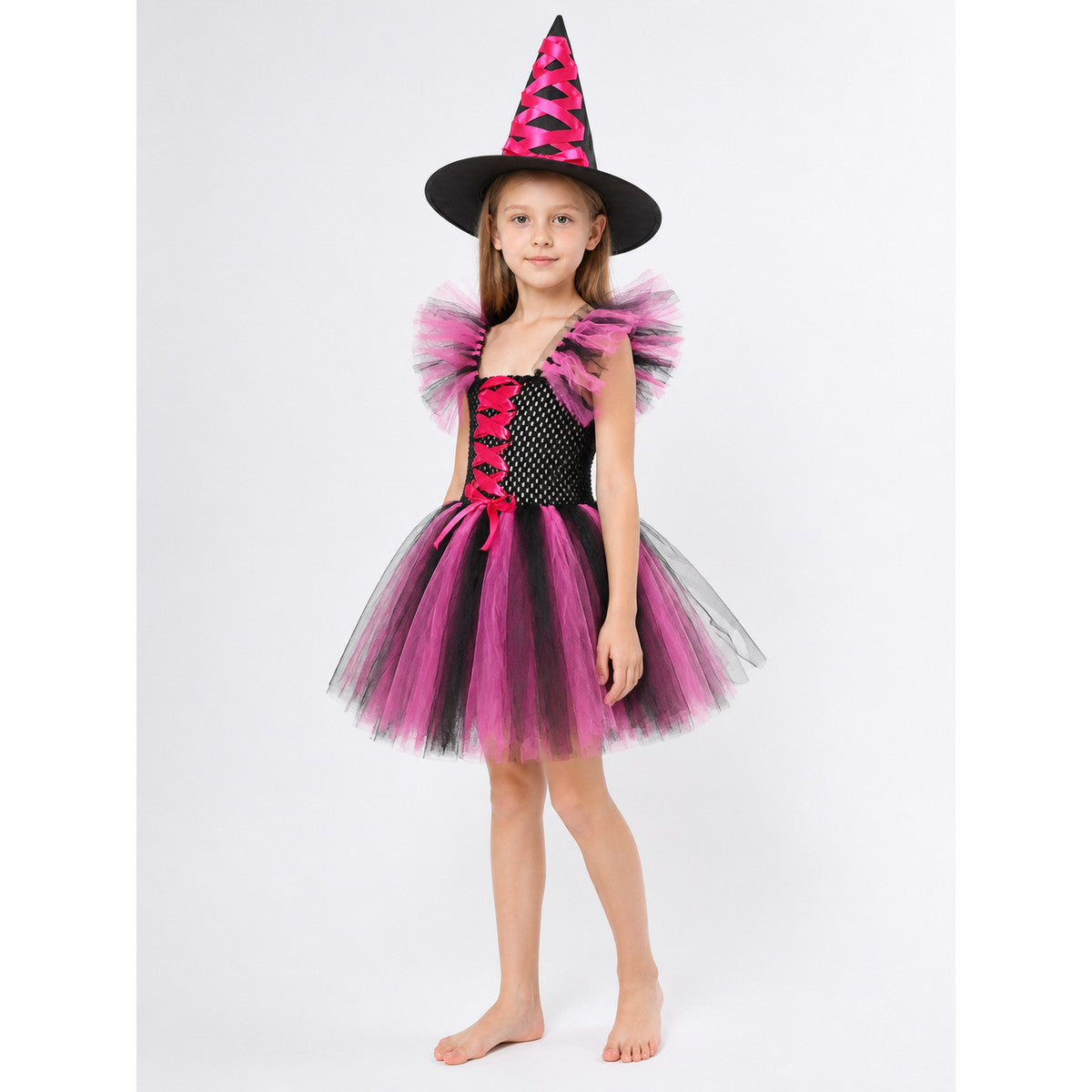 Children’s Witch Costume with Dress and Hat, Pink and Black product detail