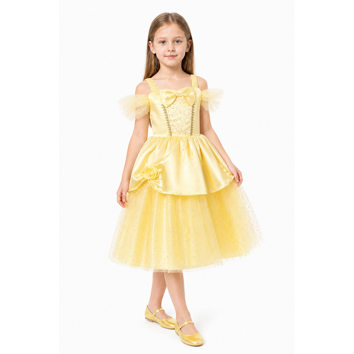 Yellow Princess Costume Dress with Sequins and Roses Costume Dresses detail