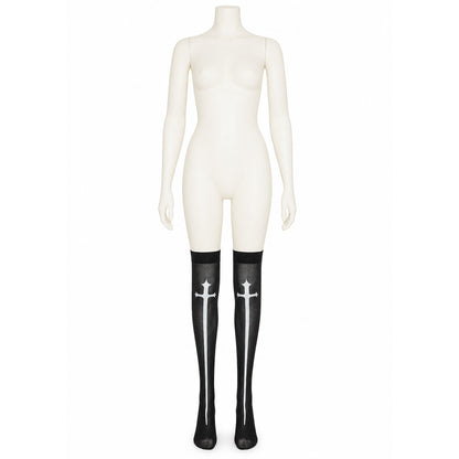 Long Black Knee-High Socks with White Cross, Pair product detail