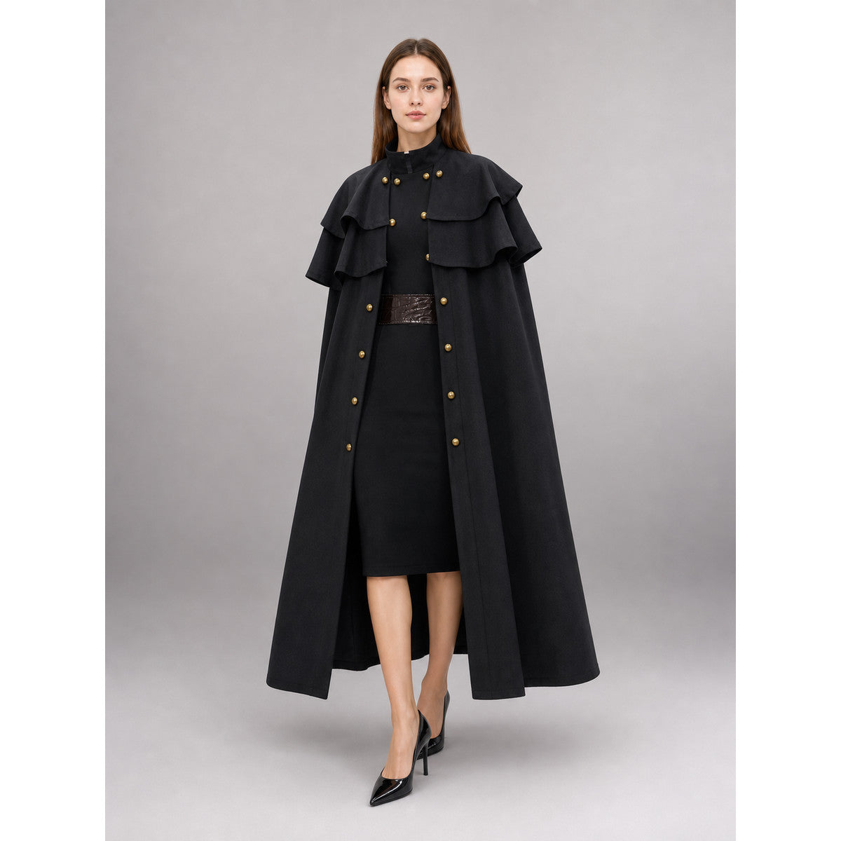 Black Carnival Hooded Cloak for Halloween main product view