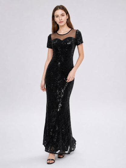 Long Sequin Evening Dress, Black Costume Dresses detail