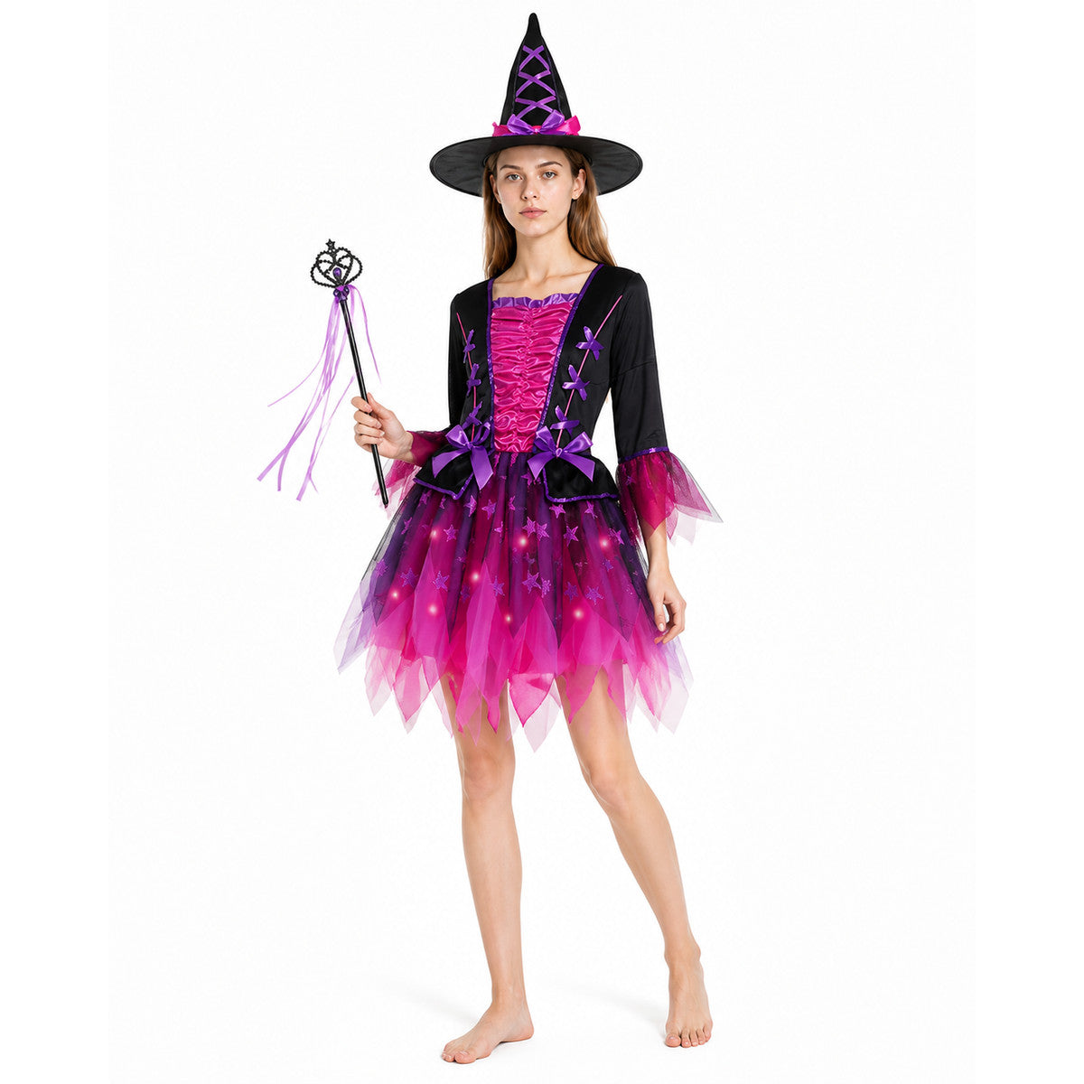 Light-Up Witch Costume with Dress, Hat, and Wand lifestyle