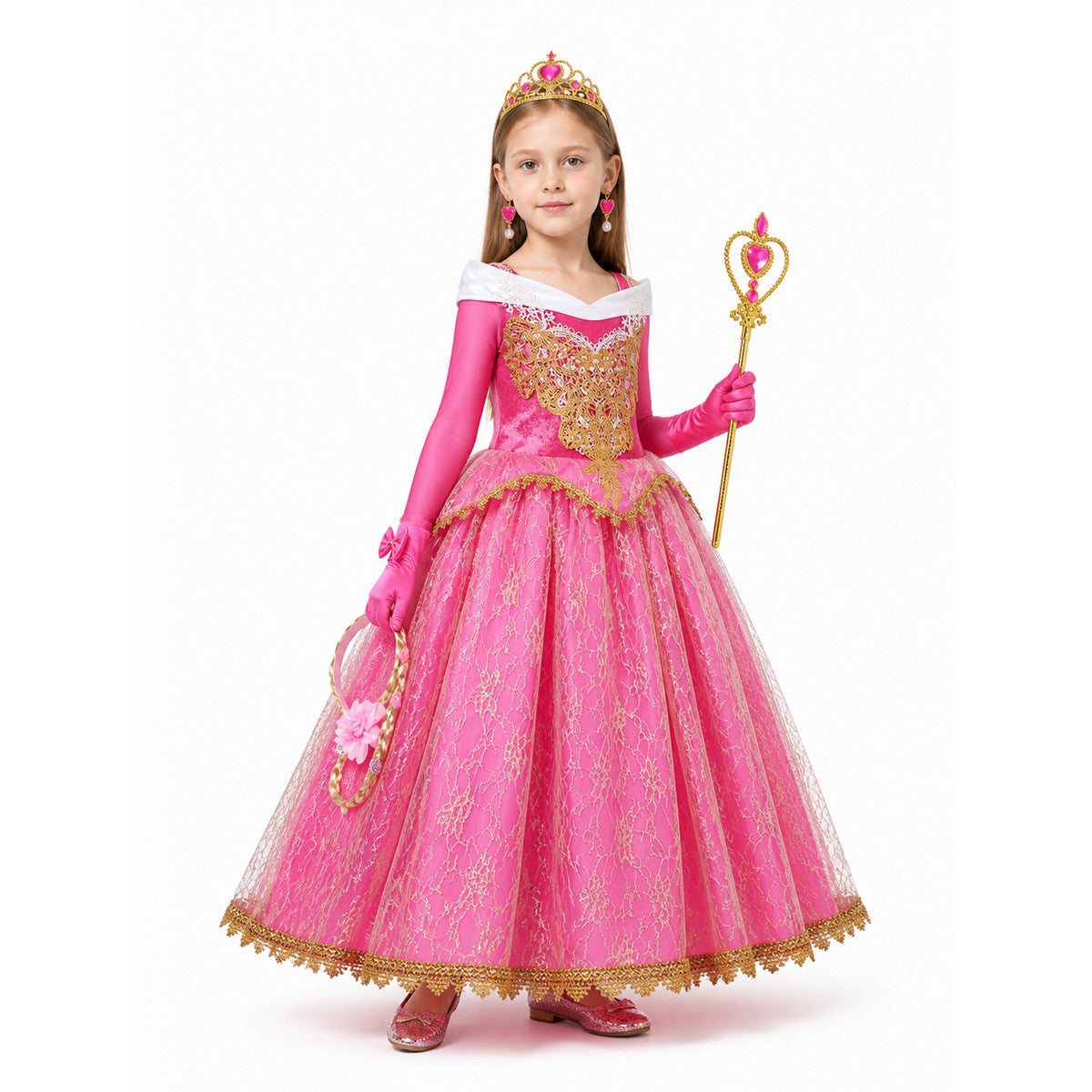 Aurora Princess Costume with Dress and Crown for Halloween Costume Dresses detail