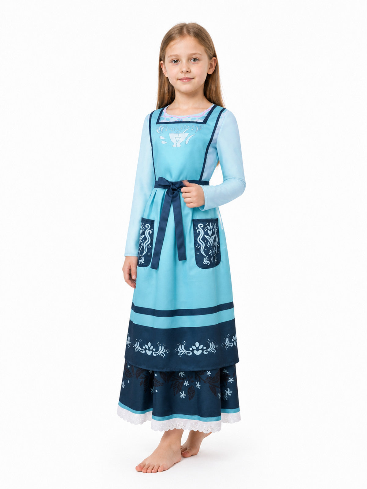 Blue cosplay dress with apron and long sleeves