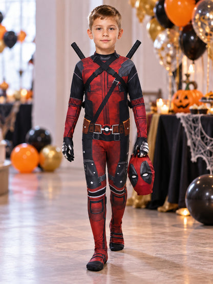 Red and Black Superhero Cosplay Costume with Mask