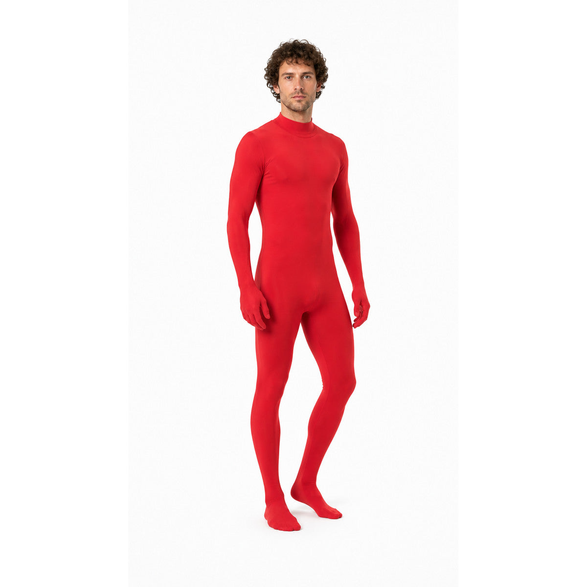 Red Form-Fitting Zentai Jumpsuit with High Collar product detail