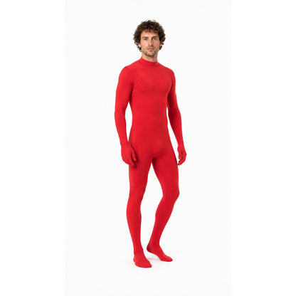 Red Form-Fitting Zentai Jumpsuit with High Collar product detail