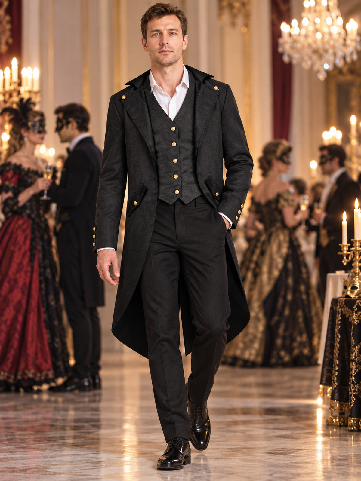 Black Long Tailcoat with Gold Buttons