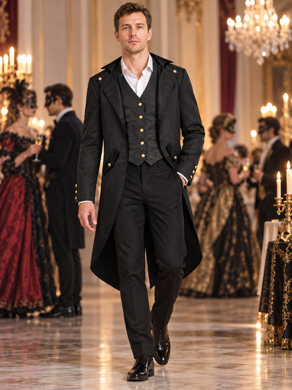 Black Long Tailcoat with Gold Buttons