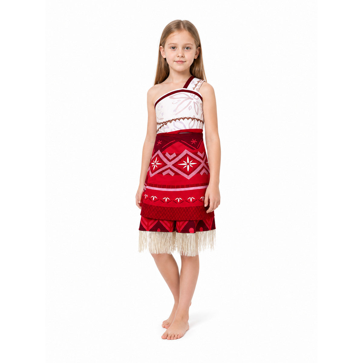 Moana Cosplay Jumpsuit with Tiered Skirt and Fringe Costumes detail