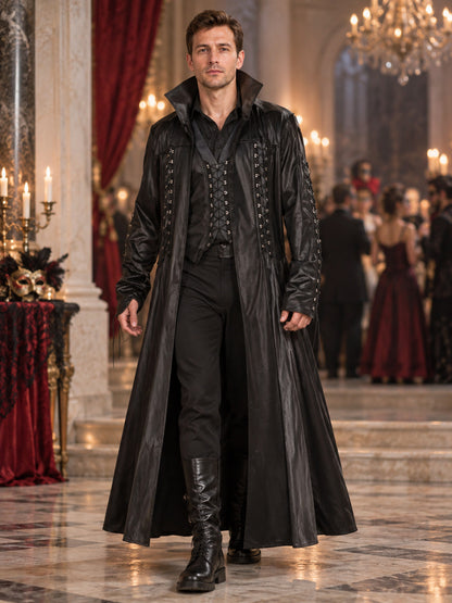 Black Long Lace-Up Vampire Costume for Halloween