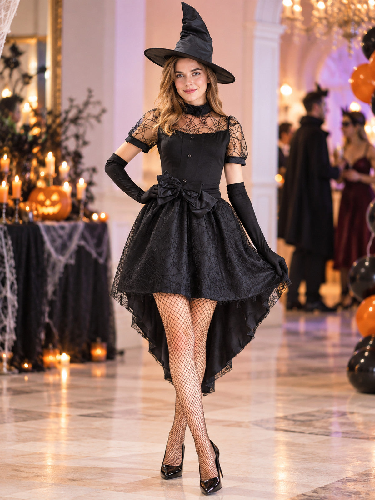 Black Carnival Costume: Dress, Hat, Gloves