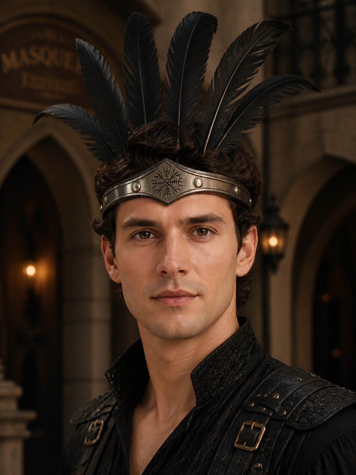 Wide Black Carnival Headband with Metal Decoration