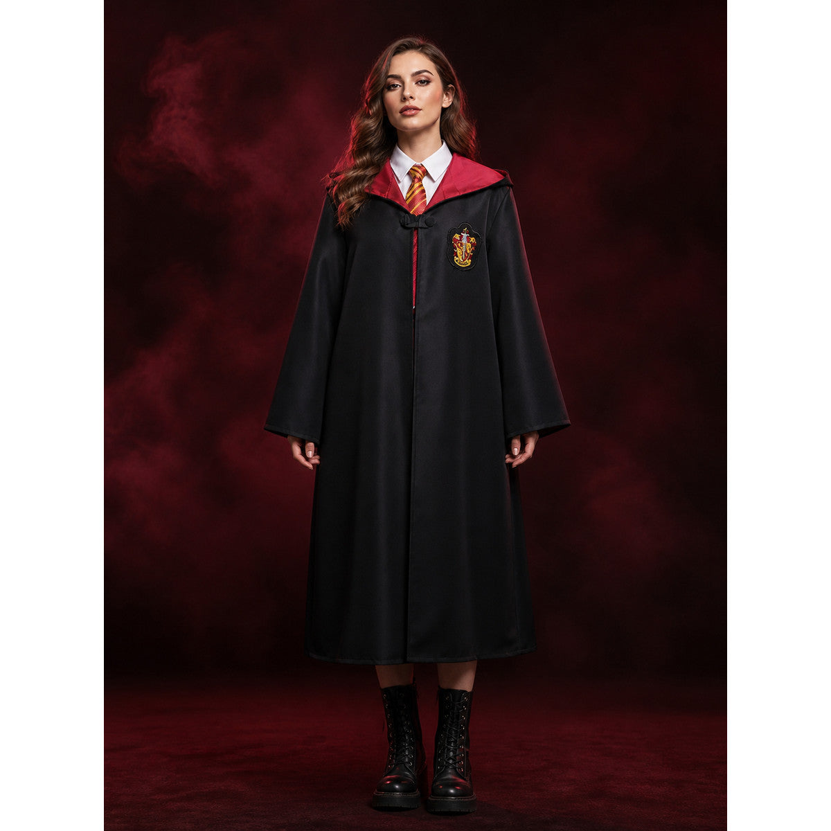 Gryffindor Wizard Robe Costume Set, Black Hooded Cape with Red & Gold Tie lifestyle