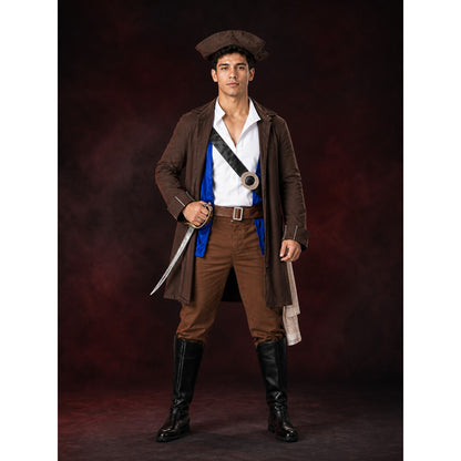 Adult Pirate Costume Set with Long Coat, Vest, Shirt, Hat, Belts, Pants and Boot main product view