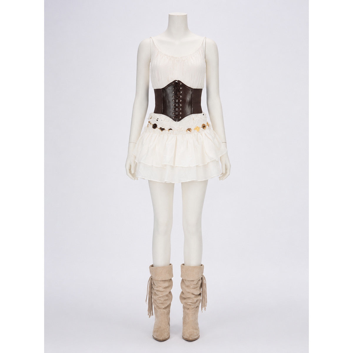 Pirate Costume Set for Adults, White Ruffle Skirt, Black Waist Cincher & Red main product view