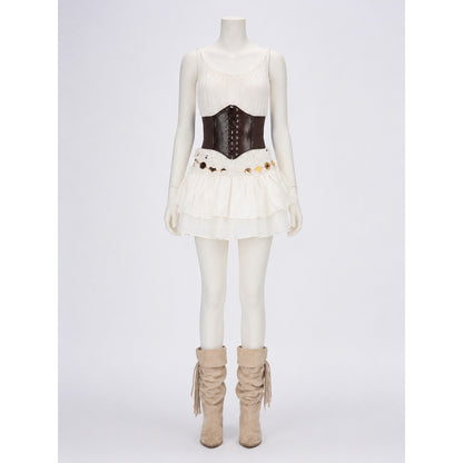 Pirate Costume Set for Adults, White Ruffle Skirt, Black Waist Cincher & Red main product view