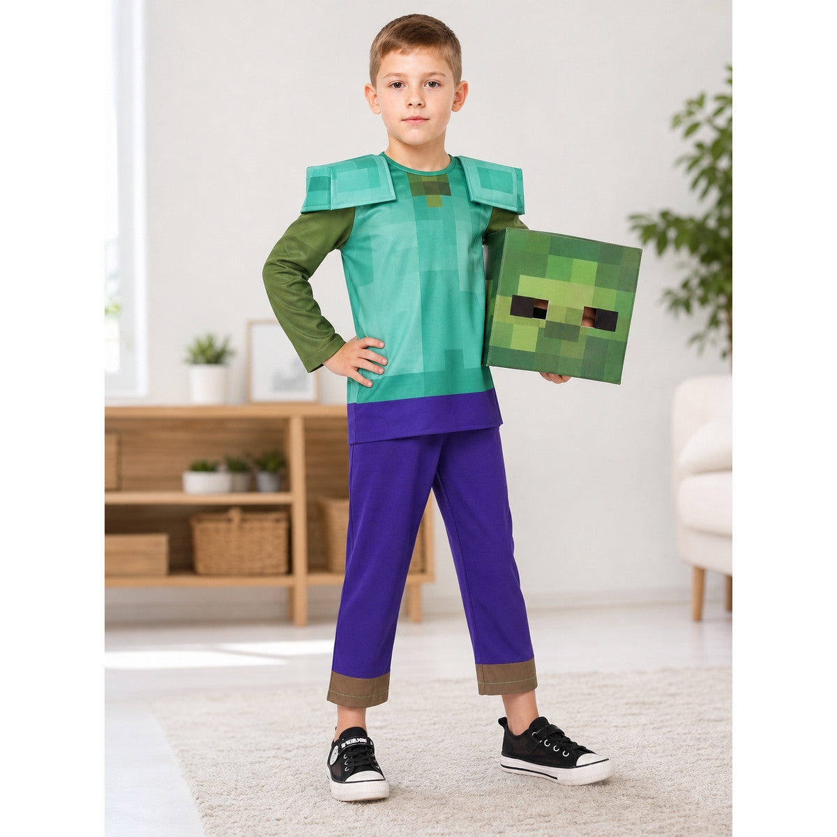 Minecraft Character Pixel Costume for Cosplay lifestyle view