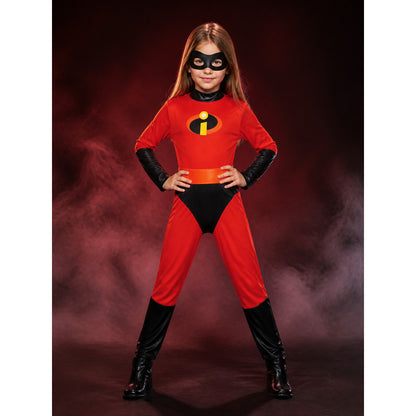 Kids Superhero Costume Bodysuit, Red with Orange Belt and Eye Mask, Halloween main product view