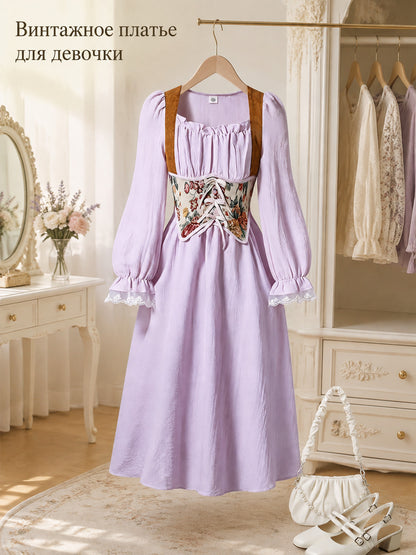 Purple Long-Sleeve Dress for Girls Costume Dresses detail