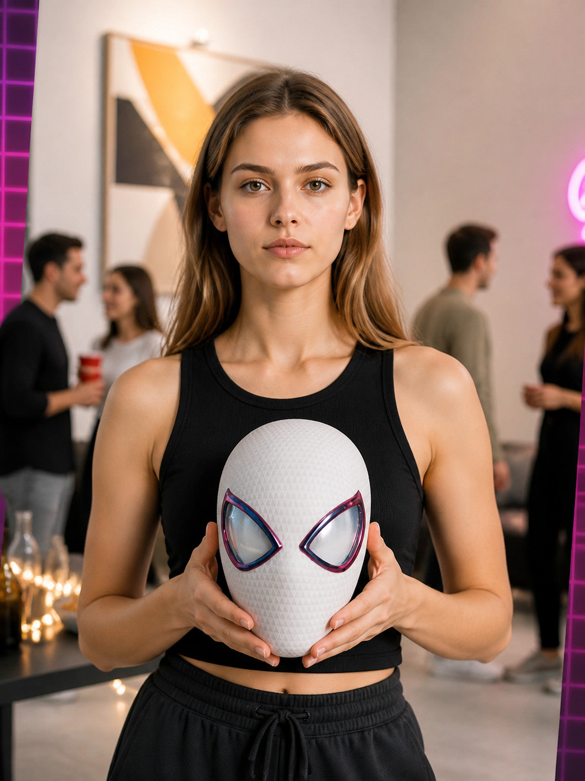 White Cosplay Mask with Black and Purple Eyes