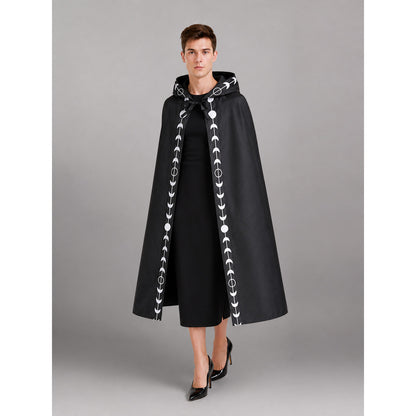 Black Carnival Cloak with Hood, Moon Pattern