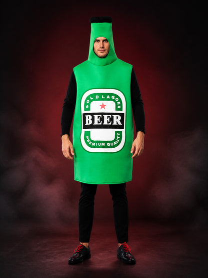 Adult Unisex Beer Bottle Costume, Sleeveless One-Piece Outfit with Bottle Cap main product view