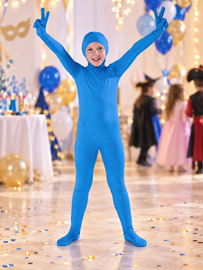 Form-Fitting Bright Blue Full-Body Bodysuit with Closed Head