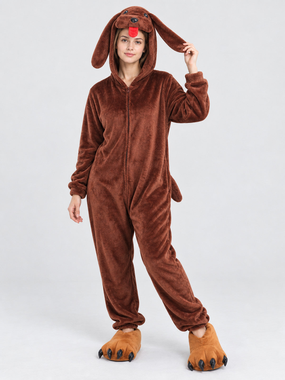 Brown Dog Hooded Pajama Jumpsuit