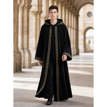 Black carnival cloak with hood and trim lifestyle