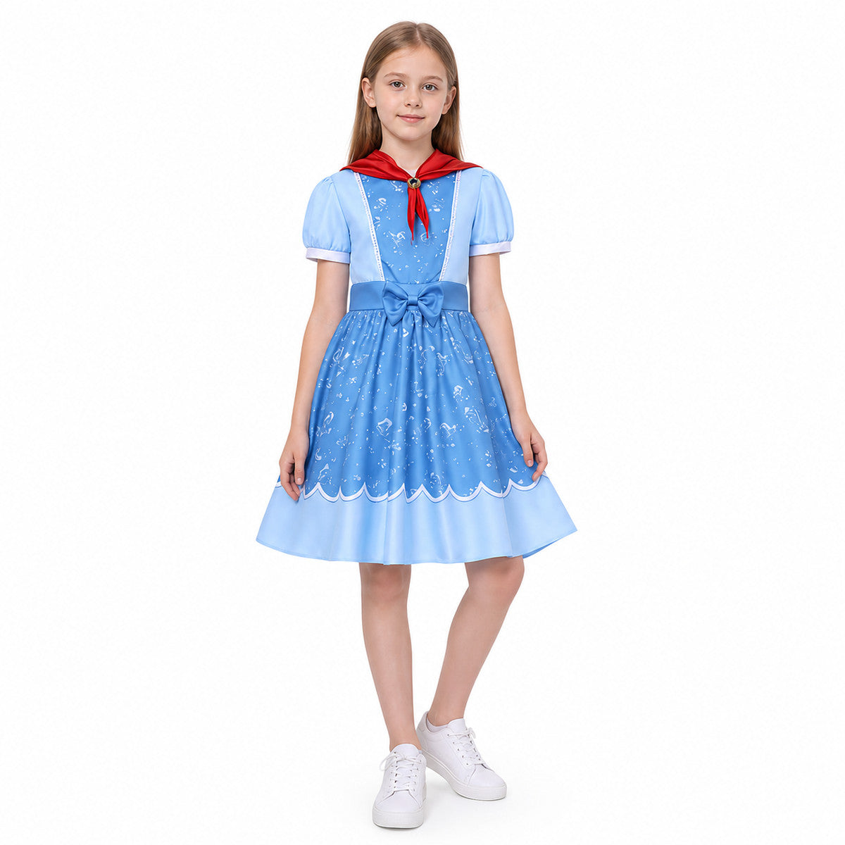 Children’s Princess Halloween Dress with Red Bow on-model front view