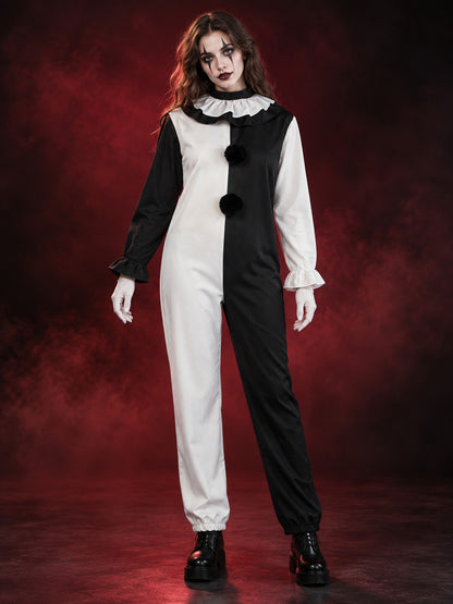 Black and White Clown Costume for Cosplay with Jabot and Gloves