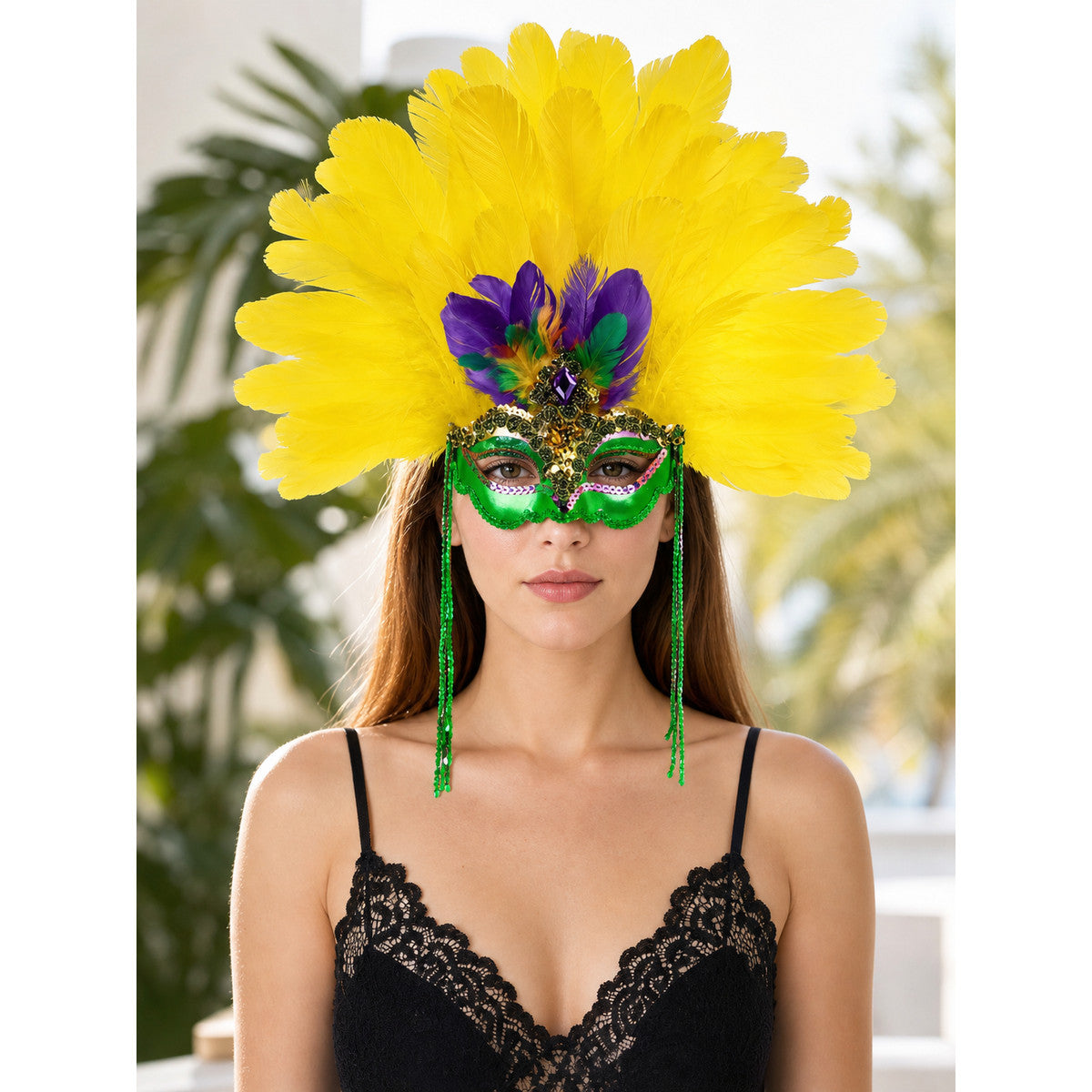 Carnival feather headdress with mask lifestyle
