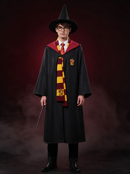 Wizard Halloween Costume Set With Hooded Robe, Scarf, Tie, Glasses, Wand & Hat