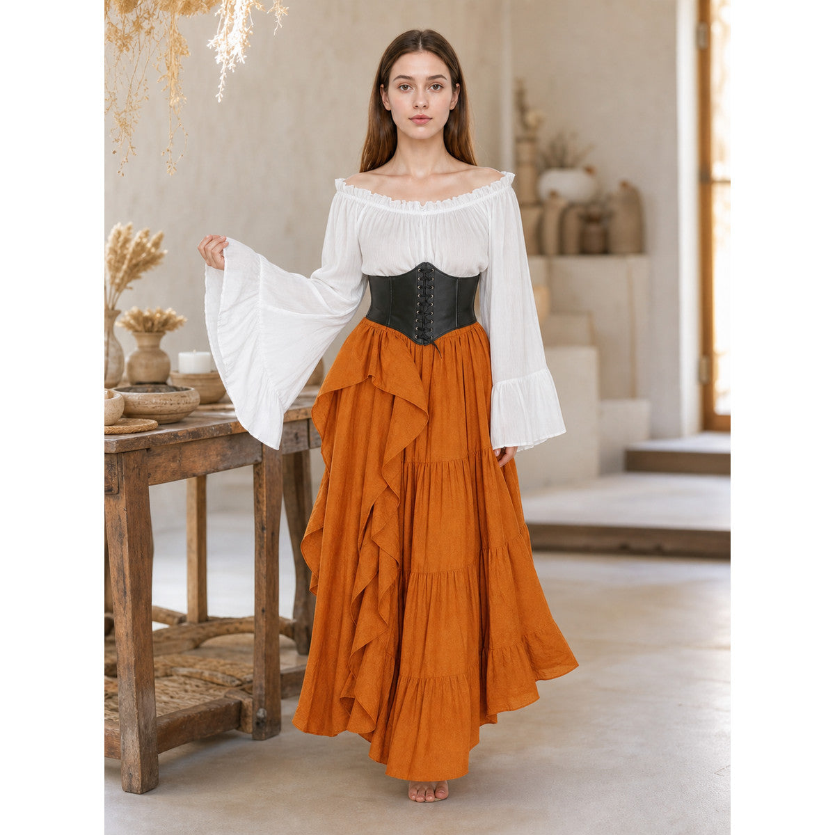 Historical Costume with Corset and Tiered Skirt