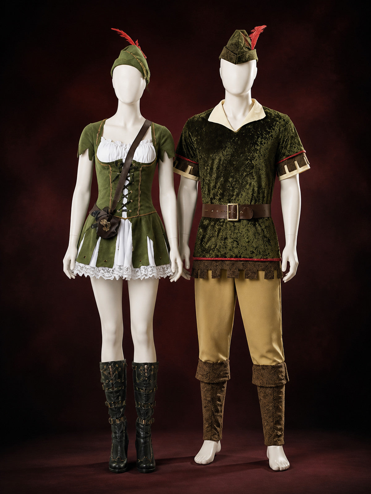 Women's And Men's Robin Hood Costume Set, Medieval Forest Ranger Cosplay Outfit main product view