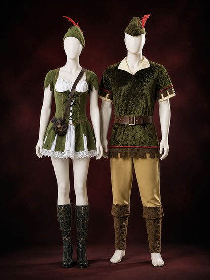 Women's And Men's Robin Hood Costume Set, Medieval Forest Ranger Cosplay Outfit main product view