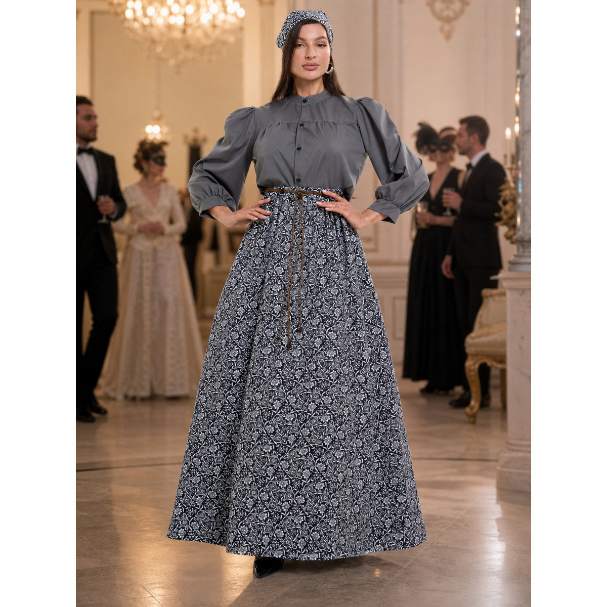 Retro-Style Dress with Stand Collar and Buttons