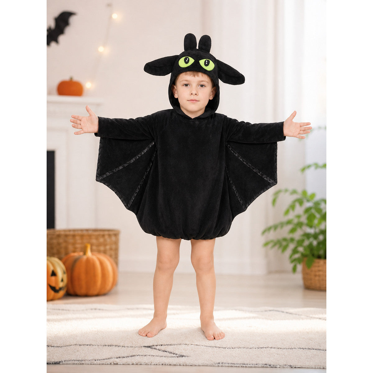 Bat Costume Jumpsuit with Hood and Wings