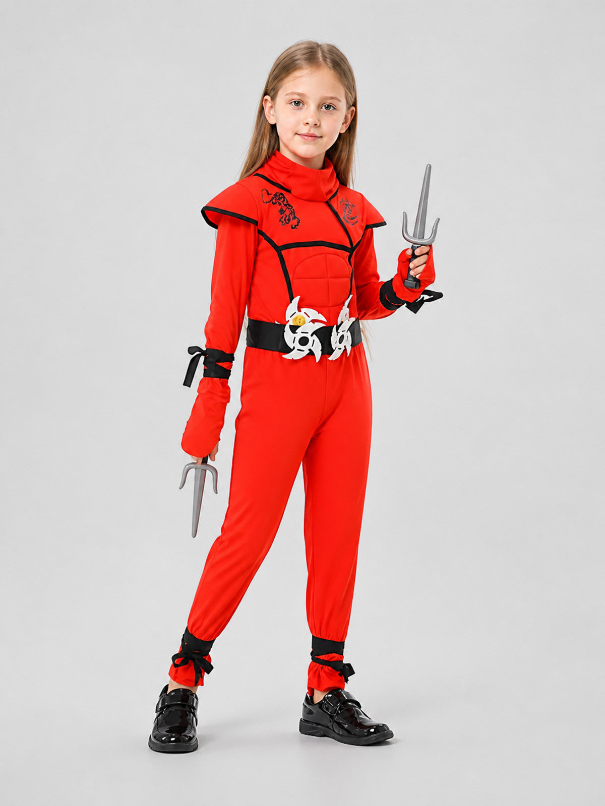 Ninja Cosplay Costume, Red Hooded Jumpsuit Costumes detail